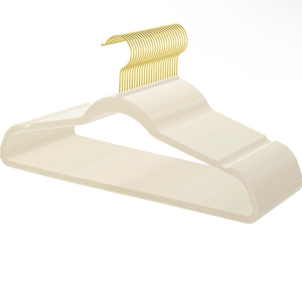 Set of Cream Velvet Hangers with Gold Hooks
